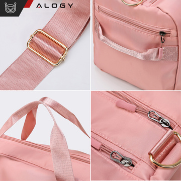 Жіноча спортивна сумка через плече в зал, в літак, ручна поклажа, 48х25, тканина тренувальна, Alogy, Рожевий
