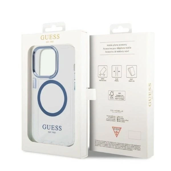 Etui Guess GUHMP14LHTRMB для iPhone 14 Pro 6,1" niebieski/синій жорсткий чохол Metal Outline Magsafe