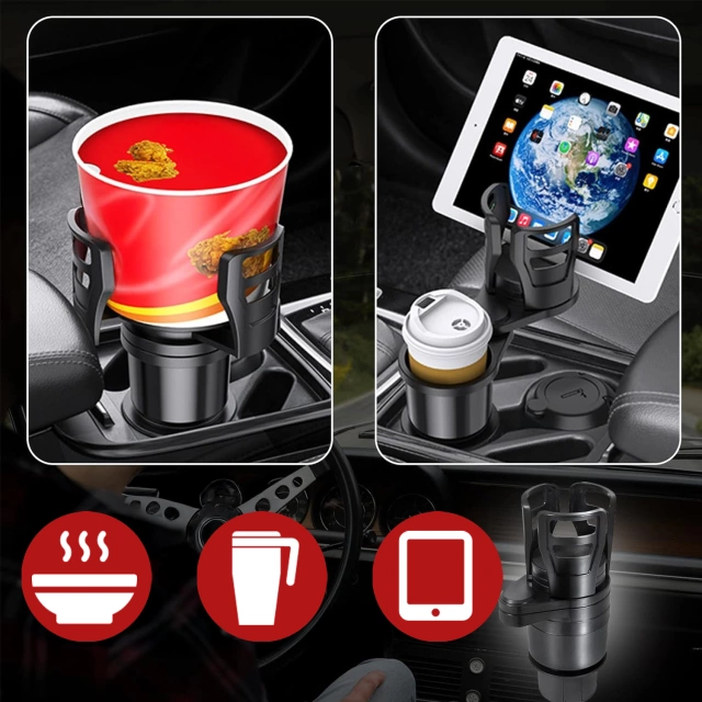 Uchwyt Samochodowy na Kubek i Butelkę, z Miejscem na Telefon Tablet, Regulowany 360° i Stabilny, montaż w miejsce na kubek w aucie CupHolder™ – Czarny