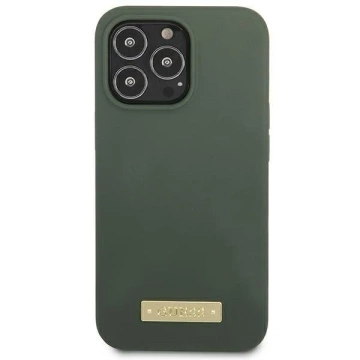 Etui Guess GUHMP13XSPLA do Apple iPhone 13 Pro Max 6,7" zielony/khaki hard case Silicone Logo Plate MagSafe