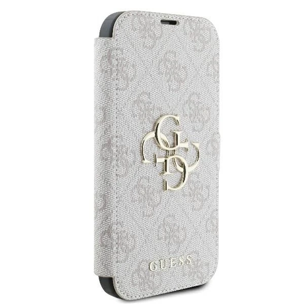 Guess 4G Metall-Logo-Buchhülle für iPhone 16 Pro Max – Pink ze standem