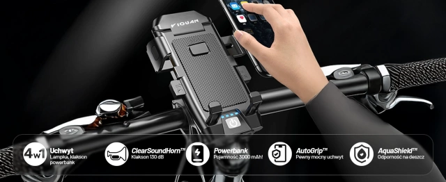 Bicycle Phone Holder 4in1 LED Light T6 Front Bell Bike Horn Powerbank 3000mAh Black