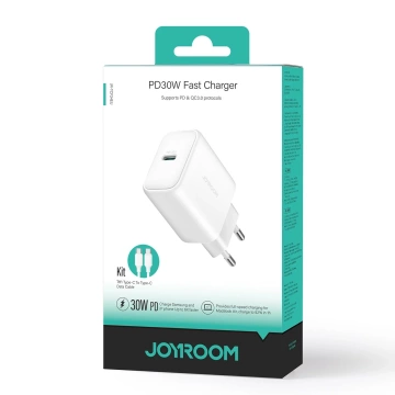 Síťová nabíječka Joyroom USB-C PD 30W QC SFC – bílý kabel USB-C 1m
