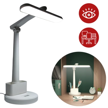 LED Desk Lamp Night USB Desk Lamp Touch Adjustable Organizer and Phone Stands White