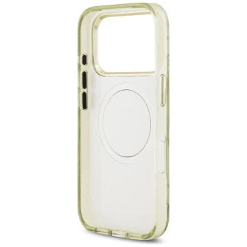 Etui Guess MagSafe do iPhone 17 Pro IML Glitter Flowers Triangle Green