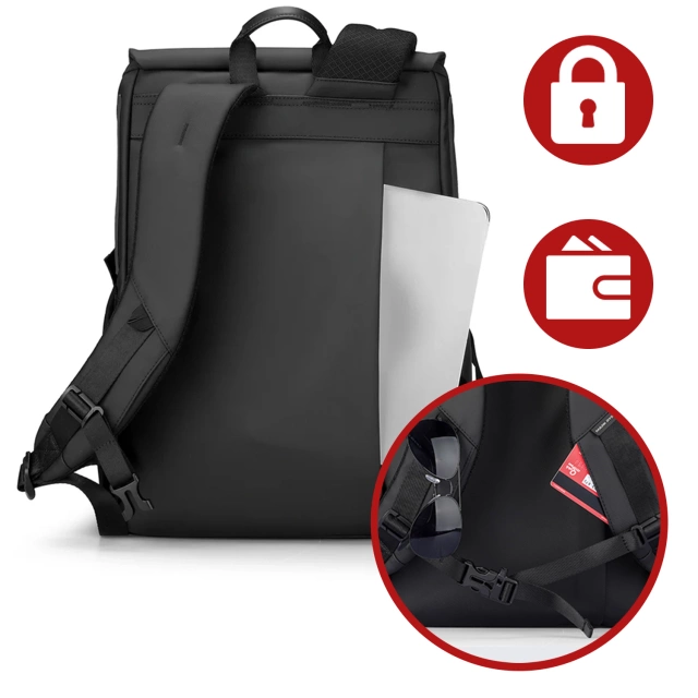 Mark Ryden Rucksack mit abnehmbarer Hüfttasche (2-in-1), Handgepäck, kostenlos, wasserdicht, 18 l, mit Laptopfach (bis 15,6 Zoll), Hüfttasche, City- und Reiserucksack, 40 x 30 x 14 cm – Schwarz