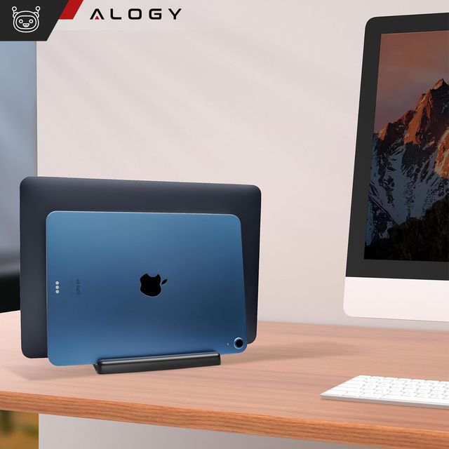 Vertical stand for laptop phone tablet 3in1 organizer holder adjustable desk stand Alogy black