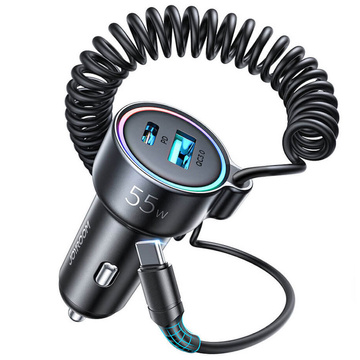 Rychlá nabíječka do auta Joyroom 3 v 1 s kabelem USB typu C 1,5 m 55 W černá (JR-CL07)