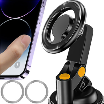 Magnetic car phone holder for car, car, window, cockpit, dashboard, phone, Mag Safe Alogy, Black