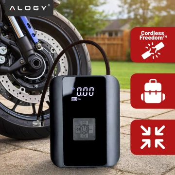 Elektrická pumpa na kolo pro kolo Bezdrátový automobilový vzduchový kompresor přenosný se svítilnou 150 PSI Alogy Black