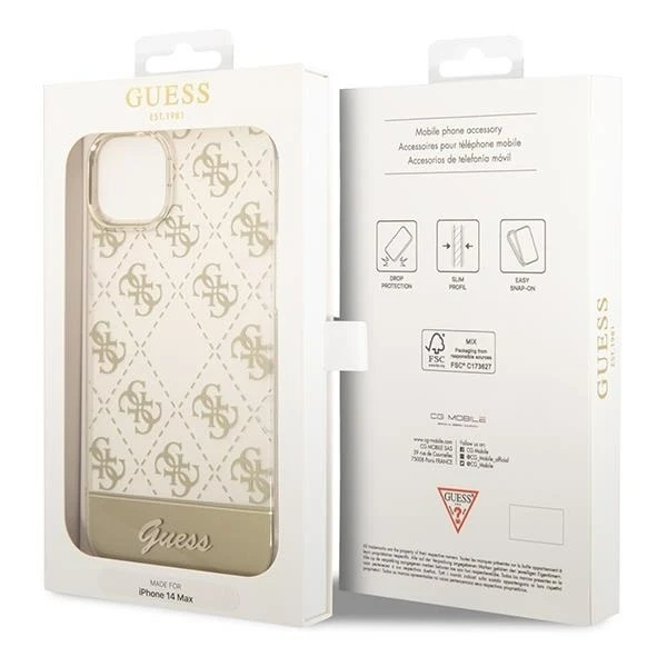 Etui Guess GUHCP14MHG4MHG do Apple iPhone 14 Plus 6,7" zlatý/zlatý pevný obal 4G Pattern Script
