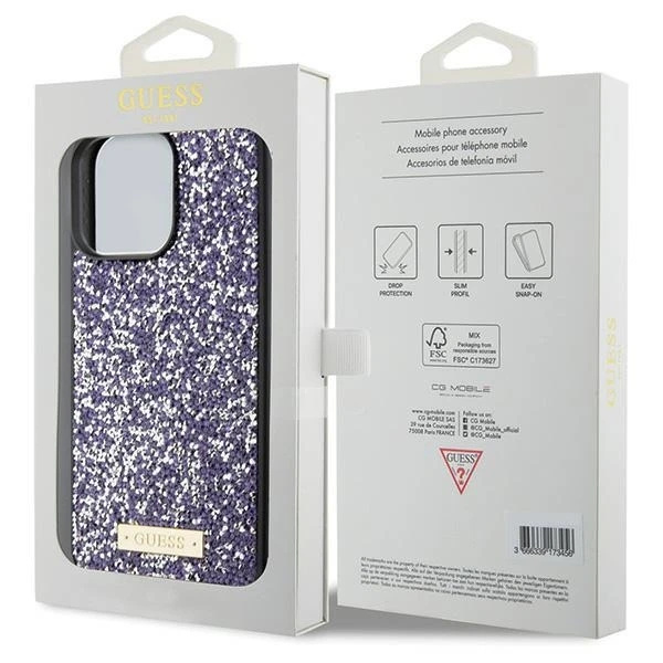 Etui Guess GUHCP15XPFGSBSP pro iPhone 15 Pro Max 6,7" fioletoowy/fialové pevné pouzdro s drahokamenovým kovovým logem