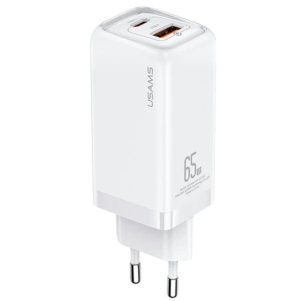 USAMS Nástenná nabíjačka 1xUSB-C 1xUSB T47 65W PD Fast Charging Super Si biela/biela CC153TC02 (US-CC153)