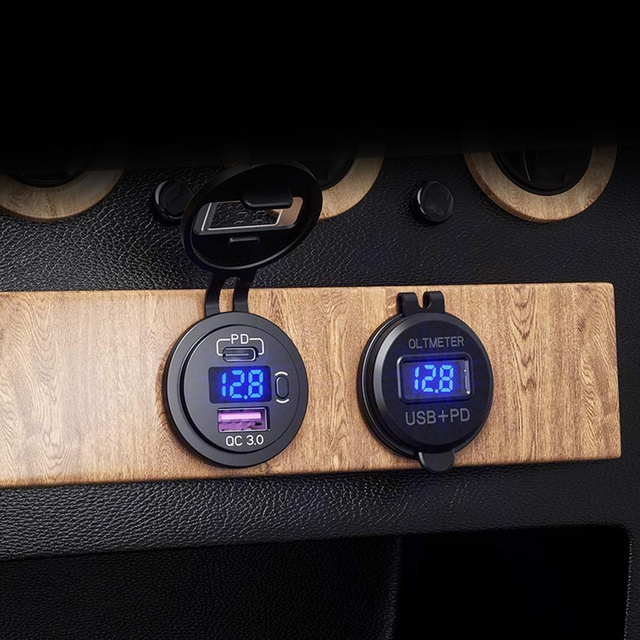 USB nabíjačka do auta QC 3.0 USB-C PD adaptér typu C Zásuvka do zapaľovača cigariet LED voltmeter 48 W rýchly pre telefón Čierna