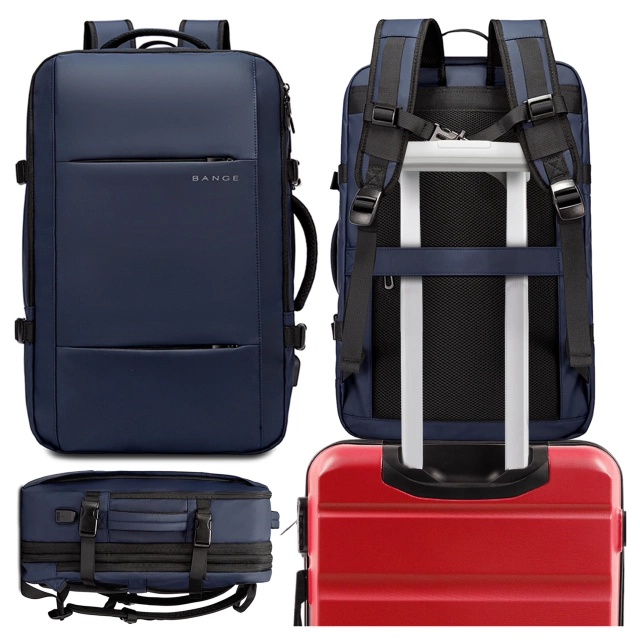 Bange Rucksack, Reiserucksack, erweiterbarer Business-Rucksack, geräumige Tasche für 17,3"-Laptops mit USB-Anschluss, Marineblau