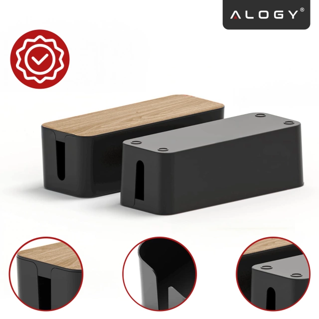 Organizér box na káble lišty box M stolová podlaha Alogy BOX drevo Čierna