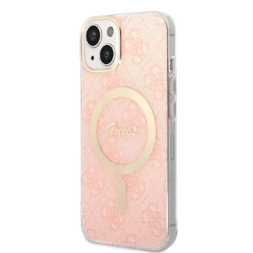 Zestaw Guess GUBPP14SH4EACSP nabíjačka puzdra iPhone 14 6,1" ružové/ružové pevné puzdro 4G Print MagSafe