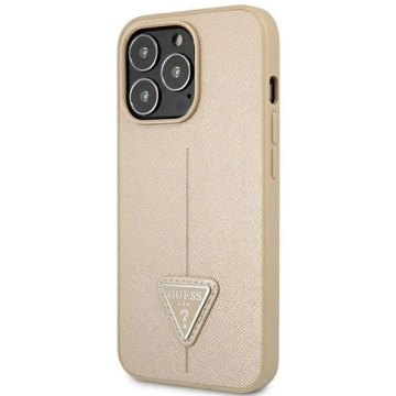 Etui Guess GUHCP14LPSATLE do Apple iPhone 14 Pro 6,1" béžové/béžové pevné puzdro SaffianoTriangle Logo