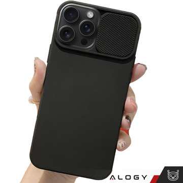 Pouzdro pro iPhone 15 Pro Max Slide Case s ochranou objektivu Pouzdro fotoaparátu Matte Black Alogy Soft Matt Glass