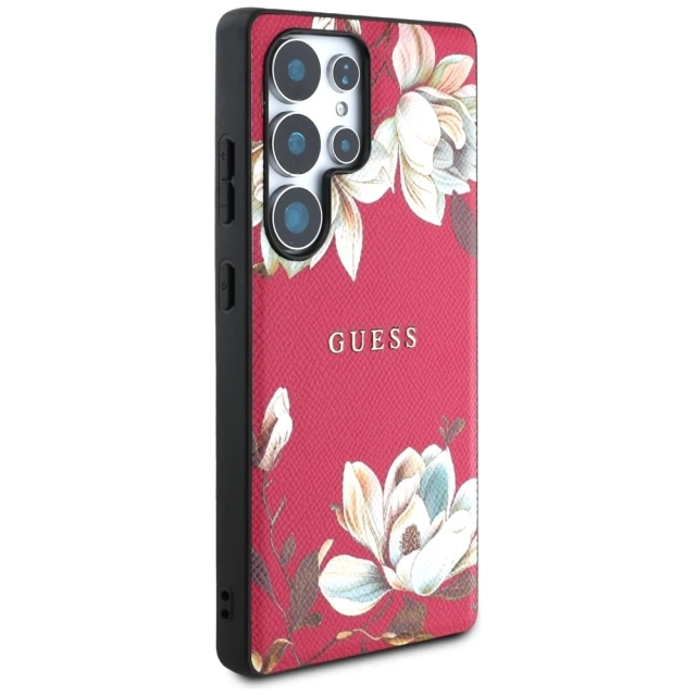 Etui Guess Grained Flower MagSafe do Samsung Galaxy S25 Ultra Fuksja