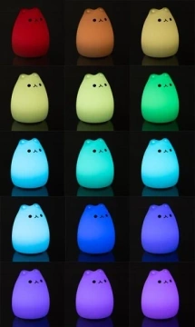 LED silikonová noční lampa pro děti 16 barev Dálkové ovládání Lamp Kitten cat