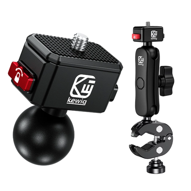 Kewig QuickLock Aluminium-Motorradhalterung für 1/4"-360°-Actionkameras, stabil mit Antivibrationsverriegelung, Schnellklemmbefestigung am Lenker oder Rahmen