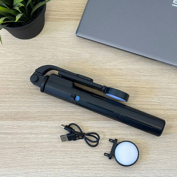 Držiak telefónu na selfie tyč Statív Ring LED Statív s diaľkovým ovládaním Bluetooth čierny