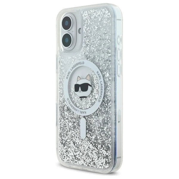 Etui Karl Lagerfeld do iPhone 16 6.1" Magsafe Hardcase Transparent Liquid Glitter Choupette Head