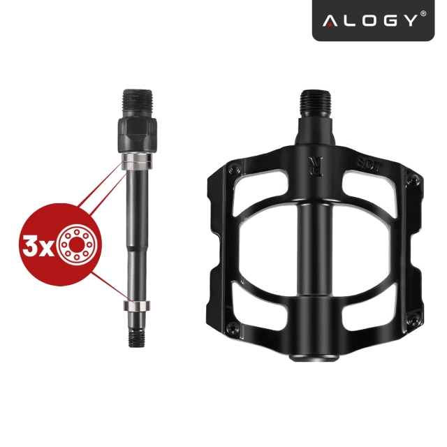 Cyklistické pedály Alogy pro silniční a horská kola, MTB platforma hliník, sada 2 kusů, hliník s trojitým ložiskem, černé