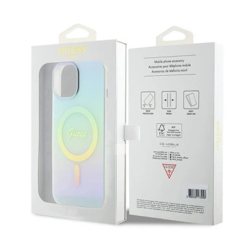 Etui Guess GUHMP15SHITSQ pre iPhone 15 6,1" turkusovo/tyrkysové pevné puzdro IML Iridescent MagSafe