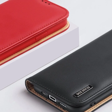 Wallet case with RFID blocking for iPhone 15 Plus Dux Ducis Hivo - brown