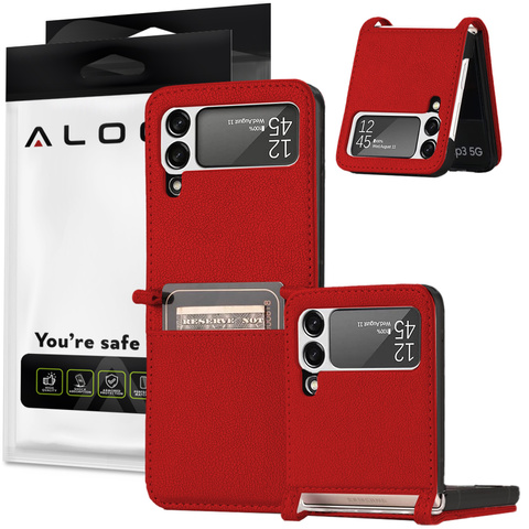 Etui z klapką portfel Alogy skórzane do Samsung Galaxy Z Flip 3 5G Czerwone