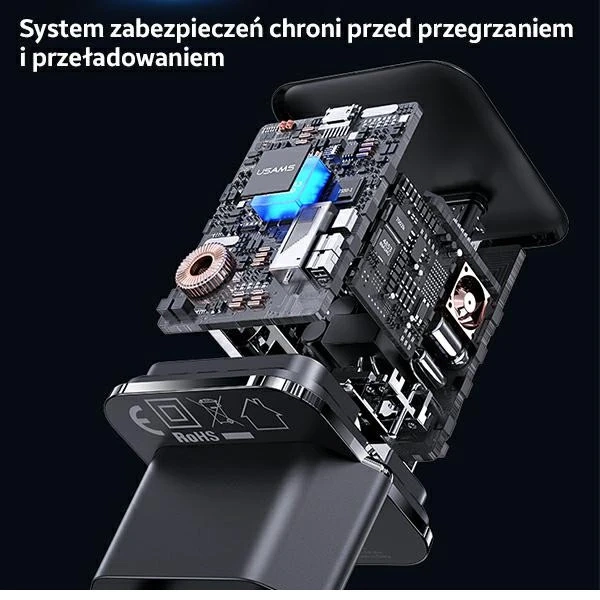 USAMS Nástěnná nabíječka 1xUSB-C T45 mini 30W (pouze hlava) PD3.0 Fast Charging černá/černá CC148TC01 (US-CC148)