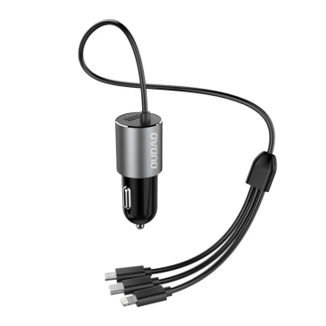 Автомобільний зарядний пристрій Dudao 3в1 USB 3.4 A вбудований Lightning / USB Type C / micro USB кабель чорний (R5ProN чорний)