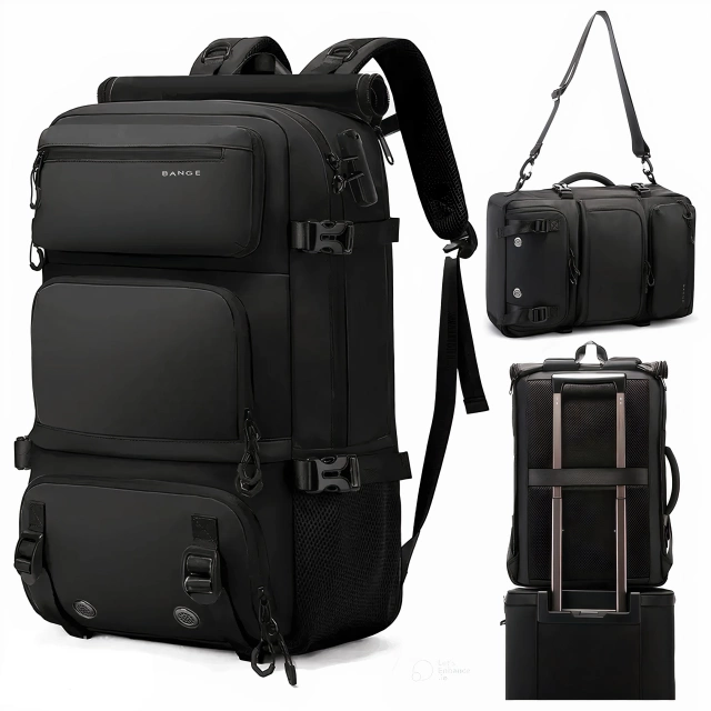 Bange 30L wasserdichter, diebstahlsicherer Rucksack, ideal für Stadt und Reisen, 51 x 32 x 20 cm, für Arbeit und Flugreisen, für Damen und Herren, mit Zahlenschloss und abnehmbarer Tasche, Schwarz