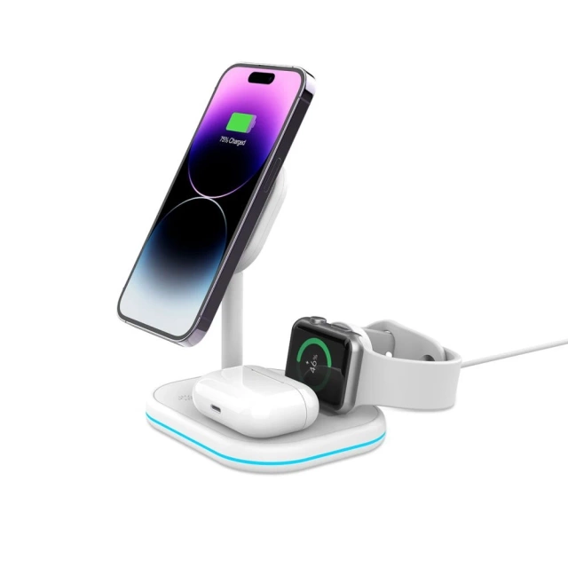 QI15W-A27 3V1 magnetická bezdrôtová nabíjačka MagSafe pre iPhone/AirPods/Watch White