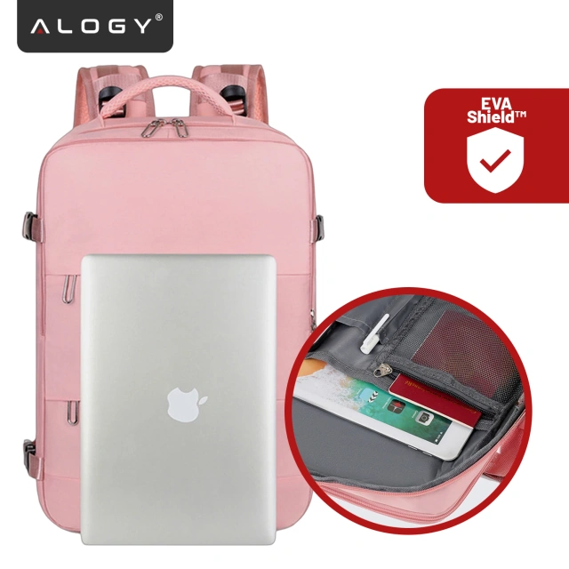 Damen-Reise-Laptop-Rucksack für Koffer, Gepäck, Flugzeug, Arbeit, Schule, 45 x 30 x 20 cm, Alogy Pink