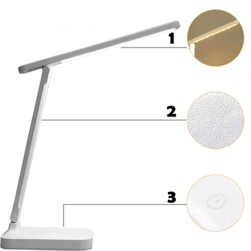 Світлодіодний настільний нічник, настільна лампа для читання, сенсорна регульована 3 режими, бездротовий кабель USB, білий