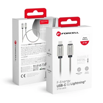 Kabel USB-C do Lightning 27W 1m Forcell Stalowy PD iPhone iPad