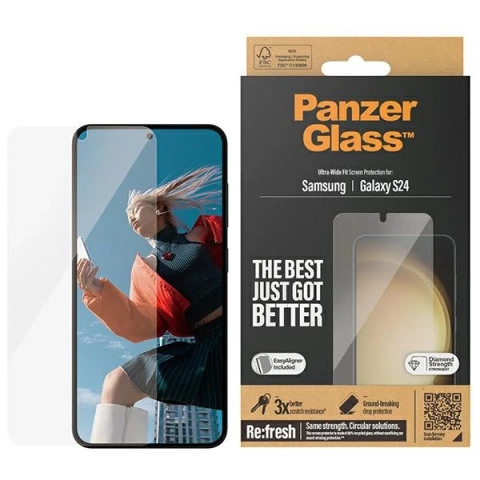 Tempered Glass for Samsung Galaxy S24 PanzerGlass Refresh Ultra-Wide Fit EasyAligner