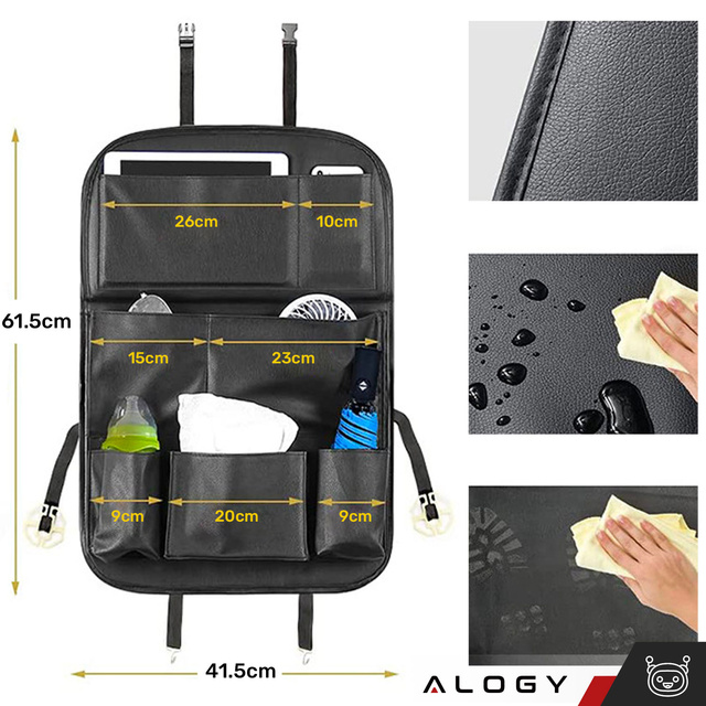 Organizér 2 držáky pro auta do auta Cestovní stůl Autosedačka Chránič Zádová opěrka Sedák Alogy Černá