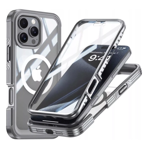 Ochranný kryt na telefón pre Apple iPhone 16 Pro Max Alogy Shield360 MagCase™️ pre MagSafe s ochranou displeja a fotoaparátu, titánovo sivý