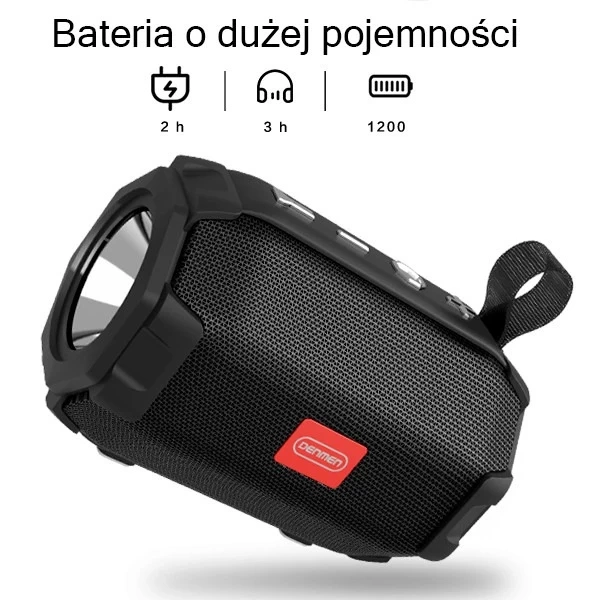 Denmen Głośnik Bluetooth 3W BT 5.0 Czarny z Latarką LED