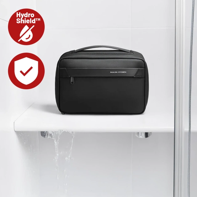 Mark Ryden Men's and Women's Travel Toiletry Bag, 3.9L Capacity, 4 Compartments with Hook, YKK Zipper, PU Oxford Material - Black