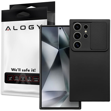 Pouzdro pro Samsung Galaxy S24 Ultra Armored Case Protection Cover Camera Slide Camshield Case Alogy Black Glass