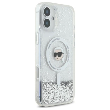 Etui Karl Lagerfeld für iPhone 16 Plus 6,7" Magsafe Hardcase Transparent Liquid Glitter Karl Head