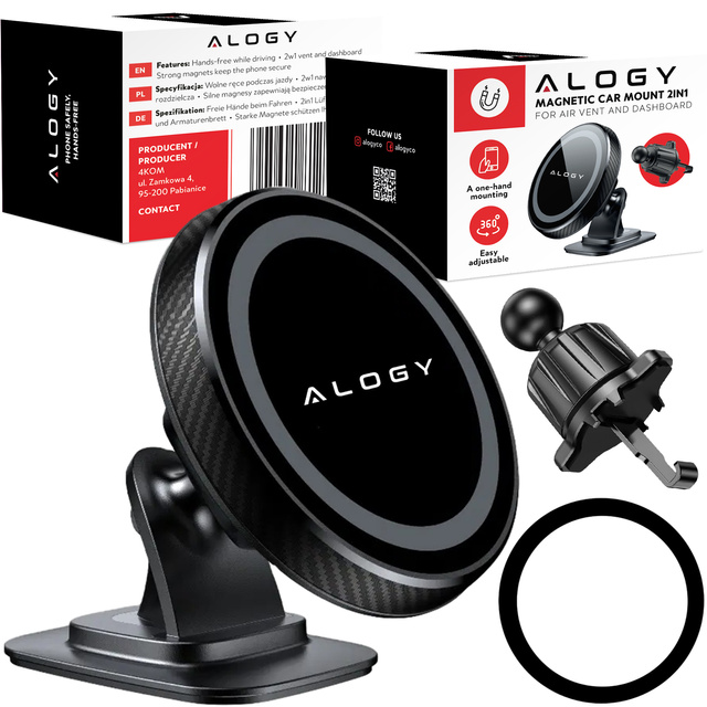 Magnetische Autotelefonhalterung, Fenster, Kühlergrill, Cockpit, Armaturenbrett, Auto, Telefon, Alogy Black Organizer