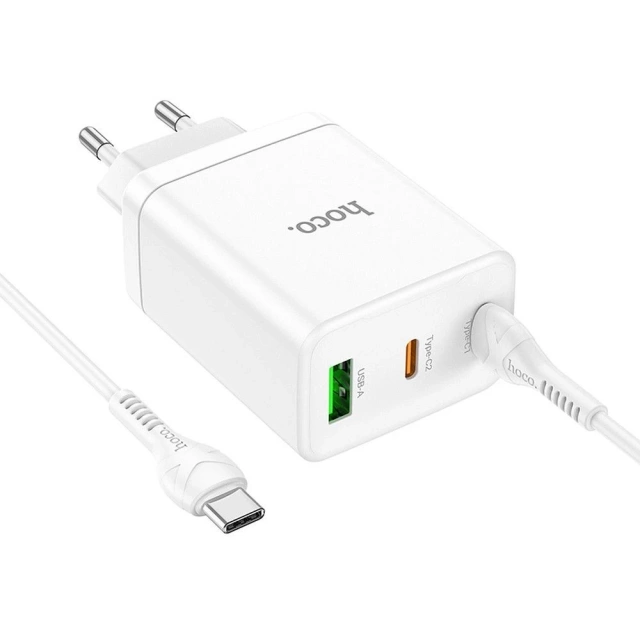 Настінний зарядний пристрій HOCO 2 x Type C USB A кабель Type C – Type C PD QC3.0 3A 35W Білий