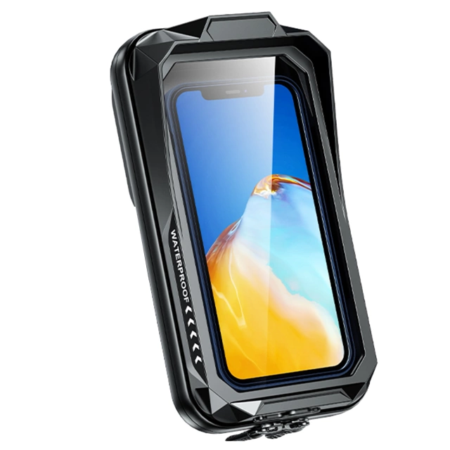 Motorcycle Bike Phone Holder Bag for Phones up to 7" Waterproof IP66 with Touchscreen, with Cable Port, for Motorcycles, Bikes, Scooters, Kewigs - Black