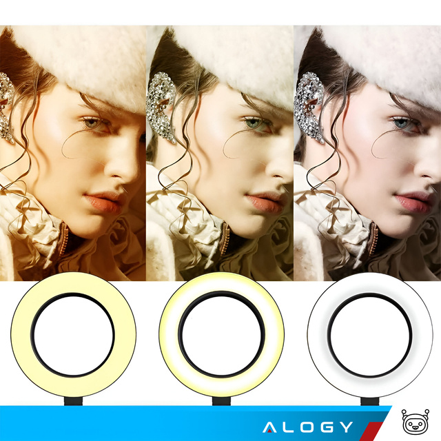 Alogy LED prstencové světlo 10palcový fotografický prsten na make-up stativ na pracovní desku Černá